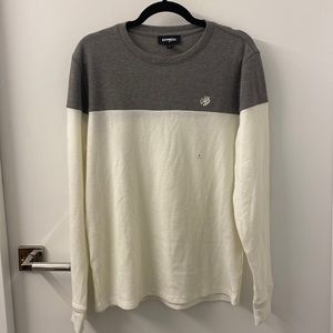 NWT Express Mens Color Block Waffle Long Sleeve Tee - Ivory/Gray